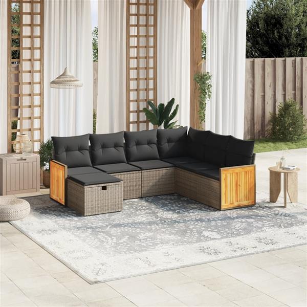 Grote foto vidaxl 7 delige loungeset met kussens poly rattan grijs tuin en terras tuinmeubelen