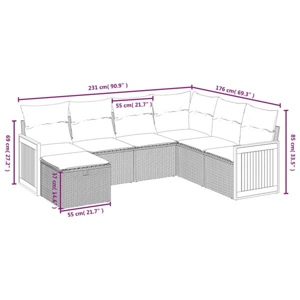 Grote foto vidaxl 7 delige loungeset met kussens poly rattan grijs tuin en terras tuinmeubelen