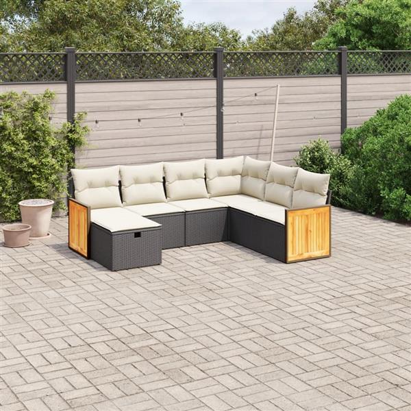 Grote foto vidaxl 7 delige loungeset met kussens poly rattan zwart tuin en terras tuinmeubelen
