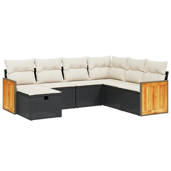 Grote foto vidaxl 7 delige loungeset met kussens poly rattan zwart tuin en terras tuinmeubelen