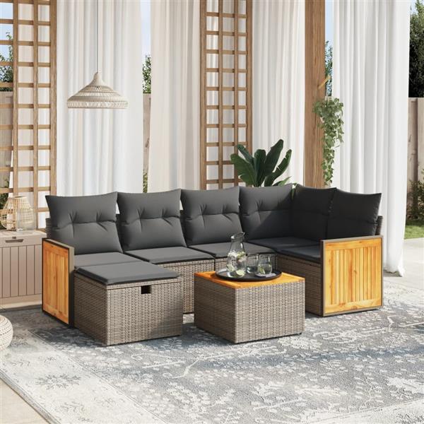 Grote foto vidaxl 7 delige loungeset met kussens poly rattan grijs tuin en terras tuinmeubelen