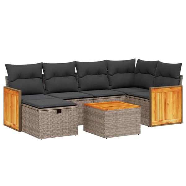 Grote foto vidaxl 7 delige loungeset met kussens poly rattan grijs tuin en terras tuinmeubelen