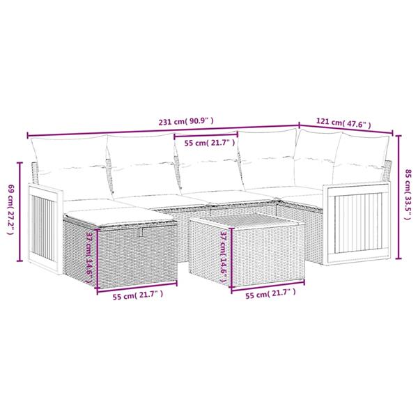 Grote foto vidaxl 7 delige loungeset met kussens poly rattan grijs tuin en terras tuinmeubelen