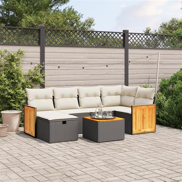 Grote foto vidaxl 7 delige loungeset met kussens poly rattan zwart tuin en terras tuinmeubelen