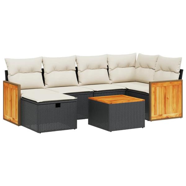 Grote foto vidaxl 7 delige loungeset met kussens poly rattan zwart tuin en terras tuinmeubelen