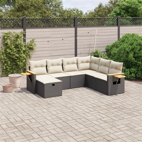 Grote foto vidaxl 7 delige loungeset met kussens poly rattan zwart tuin en terras tuinmeubelen