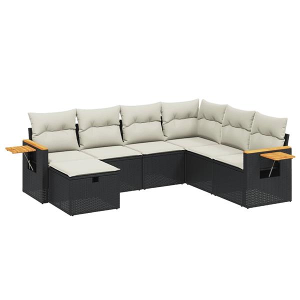 Grote foto vidaxl 7 delige loungeset met kussens poly rattan zwart tuin en terras tuinmeubelen