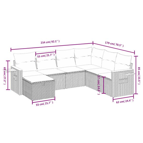 Grote foto vidaxl 7 delige loungeset met kussens poly rattan zwart tuin en terras tuinmeubelen