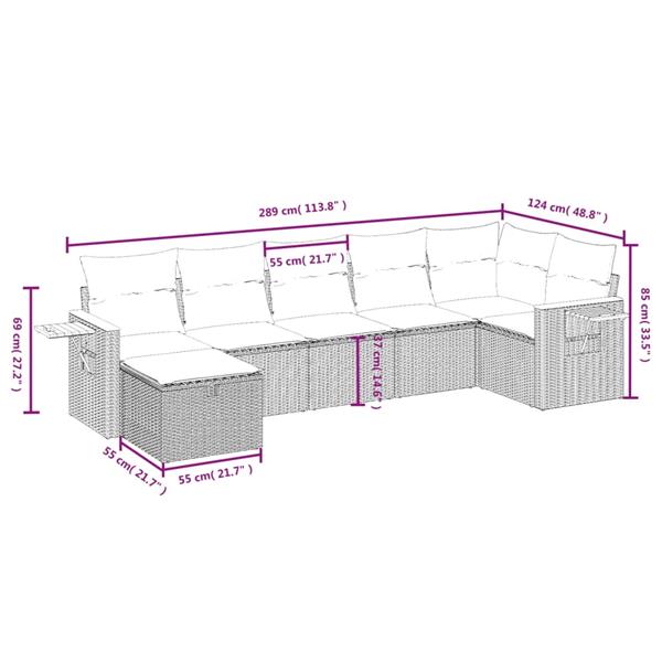 Grote foto vidaxl 7 delige loungeset met kussens poly rattan grijs tuin en terras tuinmeubelen