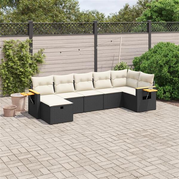 Grote foto vidaxl 7 delige loungeset met kussens poly rattan zwart tuin en terras tuinmeubelen