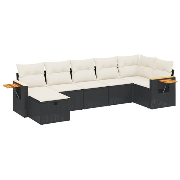 Grote foto vidaxl 7 delige loungeset met kussens poly rattan zwart tuin en terras tuinmeubelen