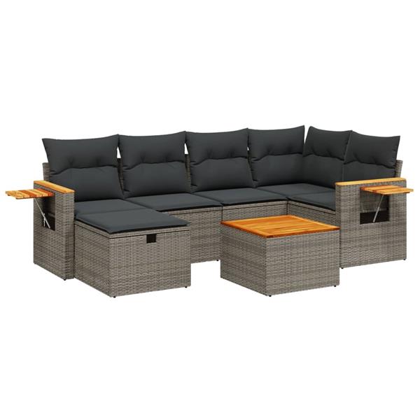 Grote foto vidaxl 7 delige loungeset met kussens poly rattan grijs tuin en terras tuinmeubelen