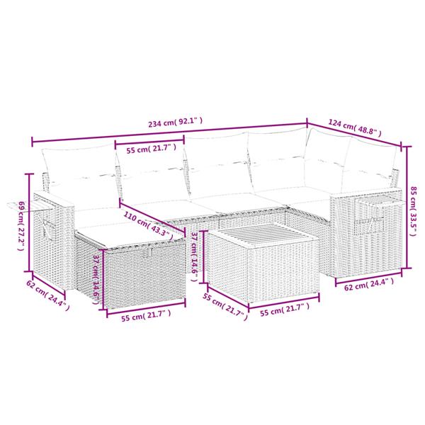 Grote foto vidaxl 7 delige loungeset met kussens poly rattan grijs tuin en terras tuinmeubelen