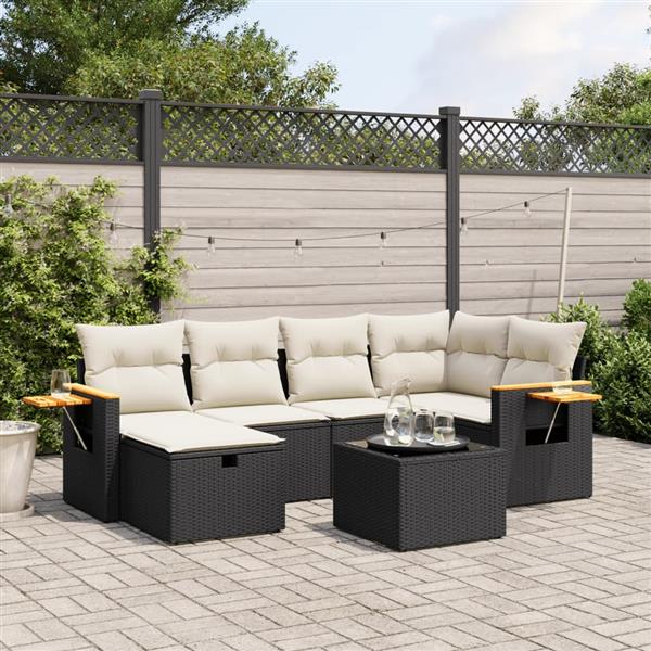 Grote foto vidaxl 7 delige loungeset met kussens poly rattan zwart tuin en terras tuinmeubelen