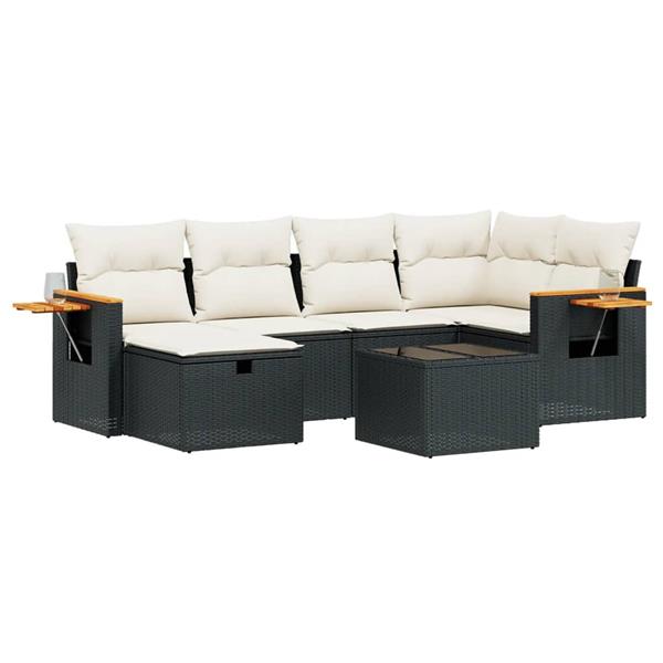 Grote foto vidaxl 7 delige loungeset met kussens poly rattan zwart tuin en terras tuinmeubelen