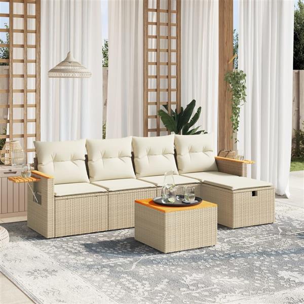 Grote foto vidaxl 6 delige loungeset met kussens poly rattan beige tuin en terras tuinmeubelen