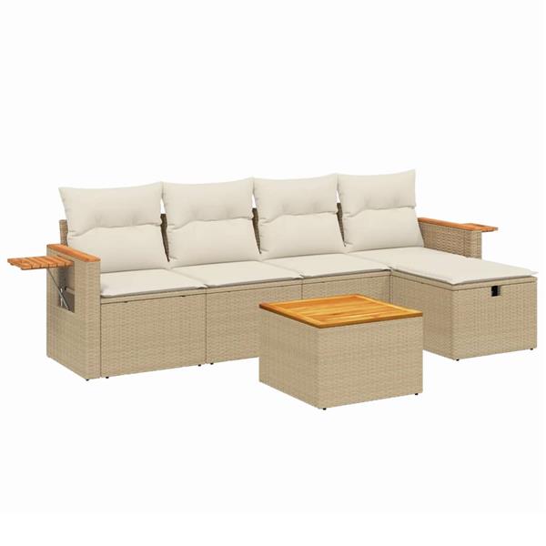 Grote foto vidaxl 6 delige loungeset met kussens poly rattan beige tuin en terras tuinmeubelen