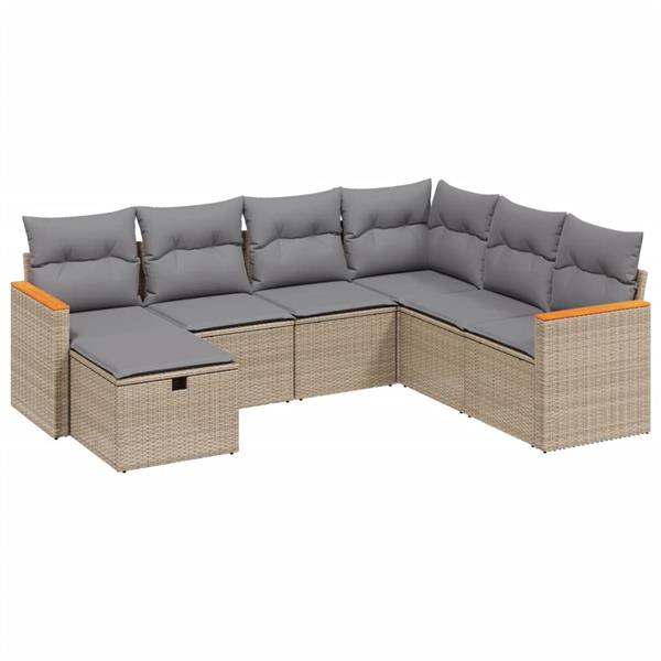 Grote foto vidaxl 7 delige loungeset met kussens poly rattan gemengd beige tuin en terras tuinmeubelen