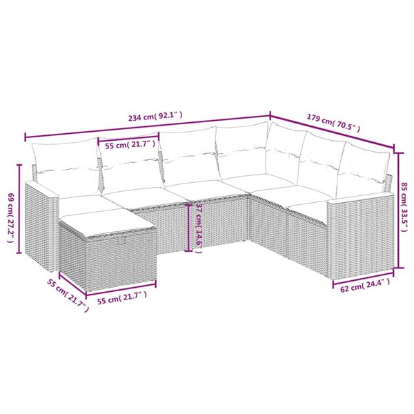 Grote foto vidaxl 7 delige loungeset met kussens poly rattan gemengd beige tuin en terras tuinmeubelen
