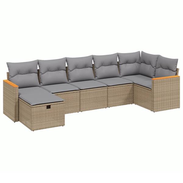 Grote foto vidaxl 7 delige loungeset met kussens poly rattan gemengd beige tuin en terras tuinmeubelen