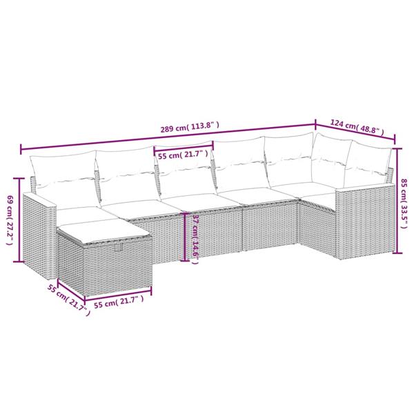 Grote foto vidaxl 7 delige loungeset met kussens poly rattan gemengd beige tuin en terras tuinmeubelen