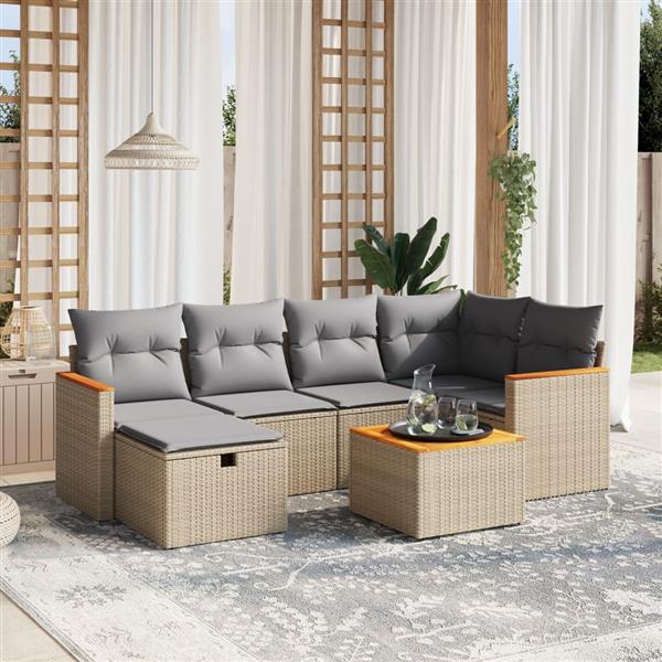 Grote foto vidaxl 7 delige loungeset met kussens poly rattan gemengd beige tuin en terras tuinmeubelen