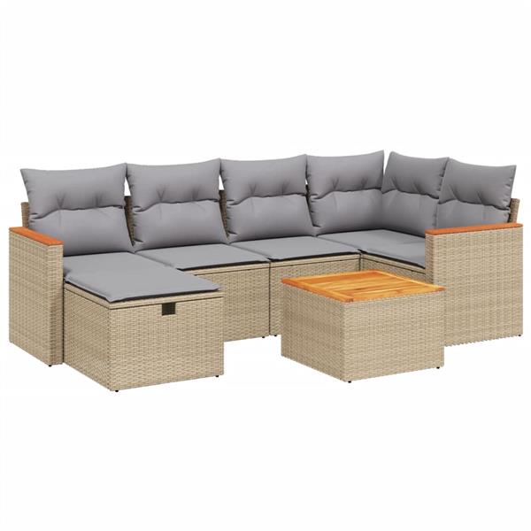 Grote foto vidaxl 7 delige loungeset met kussens poly rattan gemengd beige tuin en terras tuinmeubelen