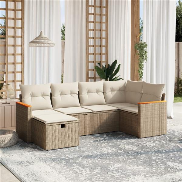 Grote foto vidaxl 6 delige loungeset met kussens poly rattan beige tuin en terras tuinmeubelen
