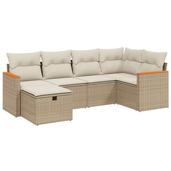 Grote foto vidaxl 6 delige loungeset met kussens poly rattan beige tuin en terras tuinmeubelen