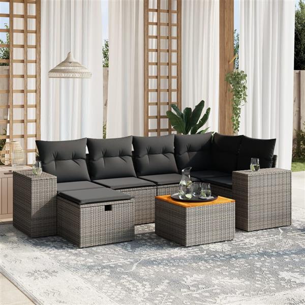 Grote foto vidaxl 7 delige loungeset met kussens poly rattan grijs tuin en terras tuinmeubelen