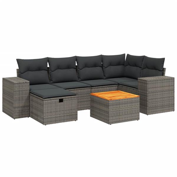 Grote foto vidaxl 7 delige loungeset met kussens poly rattan grijs tuin en terras tuinmeubelen