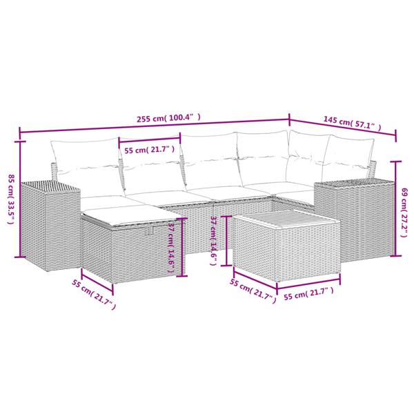 Grote foto vidaxl 7 delige loungeset met kussens poly rattan grijs tuin en terras tuinmeubelen