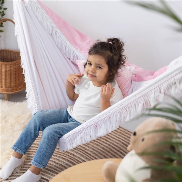 Grote foto luxe hangmat roze met franjes pink cloud pink cloud kinderen en baby complete kinderkamers