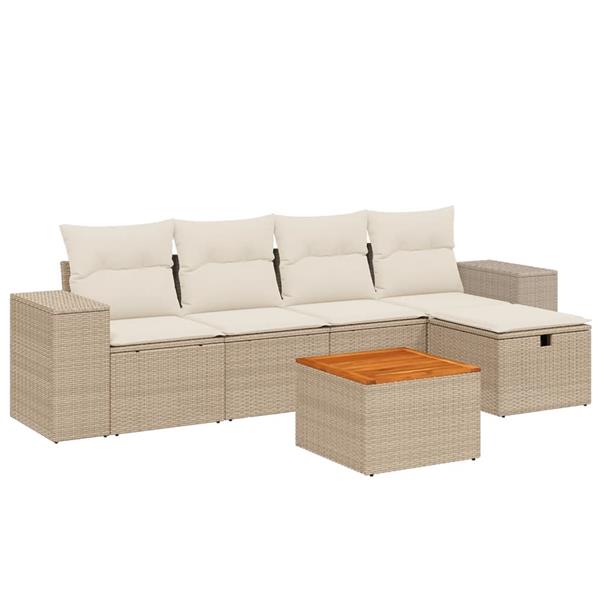 Grote foto vidaxl 6 delige loungeset met kussens poly rattan beige tuin en terras tuinmeubelen