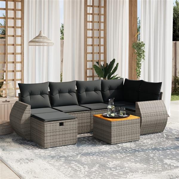 Grote foto vidaxl 7 delige loungeset met kussens poly rattan grijs tuin en terras tuinmeubelen