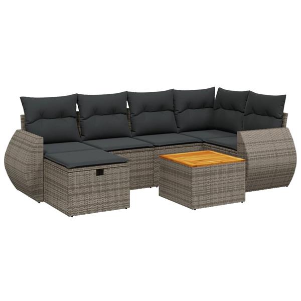 Grote foto vidaxl 7 delige loungeset met kussens poly rattan grijs tuin en terras tuinmeubelen