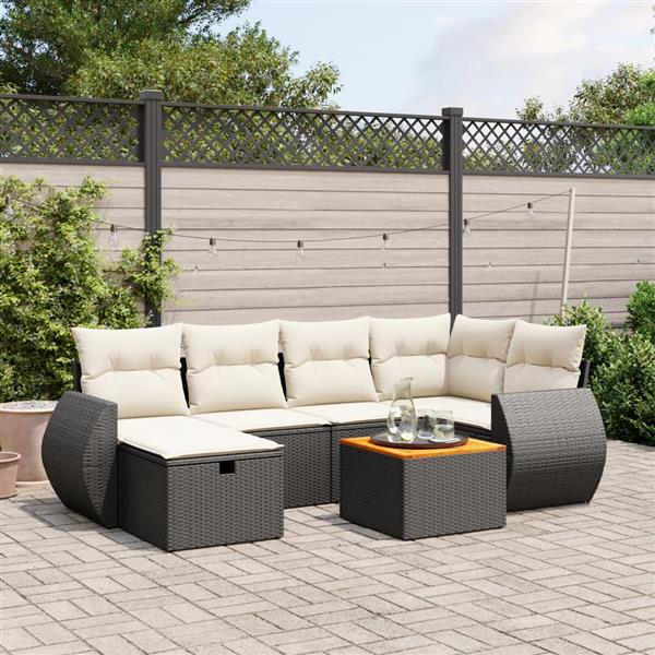 Grote foto vidaxl 7 delige loungeset met kussens poly rattan zwart tuin en terras tuinmeubelen