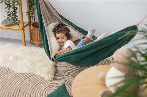Grote foto luxe hangmat velvet emerald beige emerald kinderen en baby complete kinderkamers