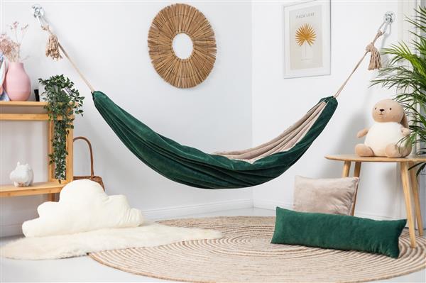 Grote foto luxe hangmat velvet emerald beige emerald kinderen en baby complete kinderkamers