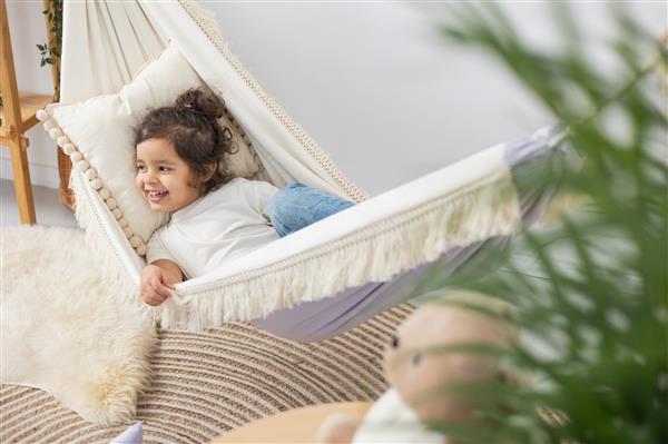 Grote foto luxe hangmat lila met franjes lila kinderen en baby complete kinderkamers