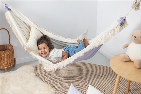 Grote foto luxe hangmat lila met franjes lila kinderen en baby complete kinderkamers