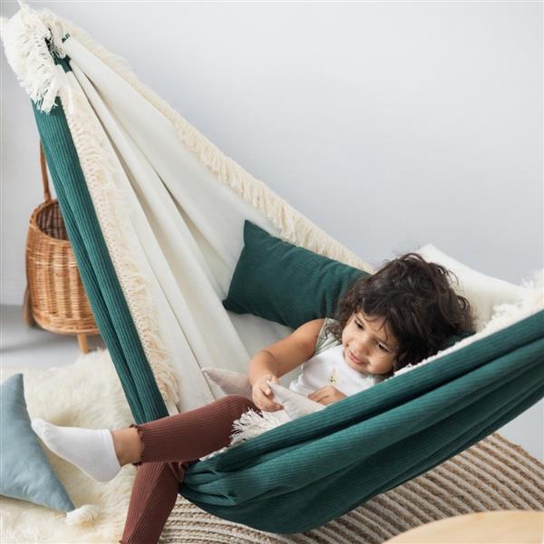 Grote foto luxe hangmat emerald met franjes corduroy emerald kinderen en baby complete kinderkamers