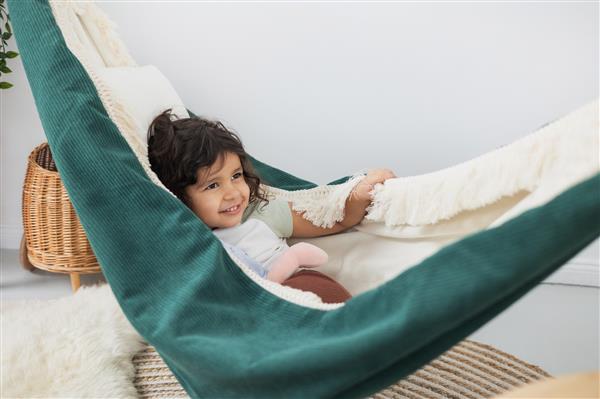 Grote foto luxe hangmat emerald met franjes corduroy emerald kinderen en baby complete kinderkamers