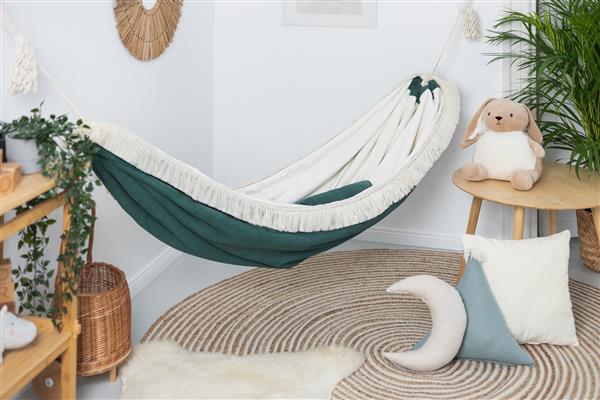 Grote foto luxe hangmat emerald met franjes corduroy emerald kinderen en baby complete kinderkamers