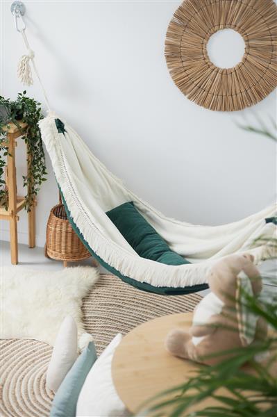 Grote foto luxe hangmat emerald met franjes corduroy emerald kinderen en baby complete kinderkamers