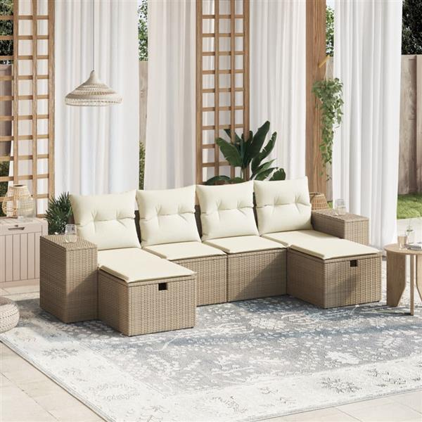 Grote foto vidaxl 6 delige loungeset met kussens poly rattan beige tuin en terras tuinmeubelen