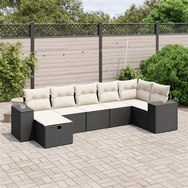 Grote foto vidaxl 7 delige loungeset met kussens poly rattan zwart tuin en terras tuinmeubelen