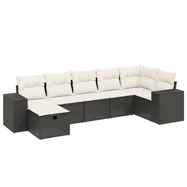 Grote foto vidaxl 7 delige loungeset met kussens poly rattan zwart tuin en terras tuinmeubelen
