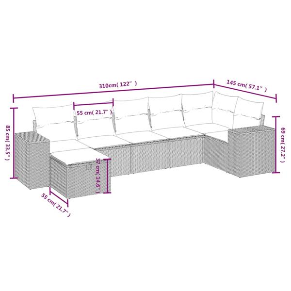 Grote foto vidaxl 7 delige loungeset met kussens poly rattan zwart tuin en terras tuinmeubelen