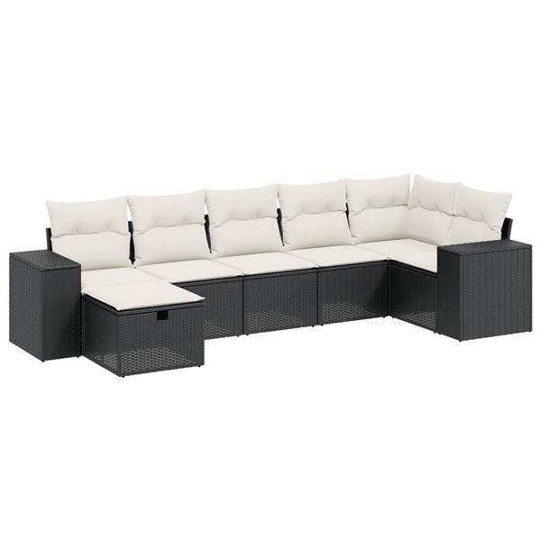 Grote foto vidaxl 7 delige loungeset met kussens poly rattan zwart tuin en terras tuinmeubelen